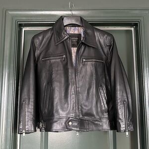 Black Cropped Boxy Leather Jacket